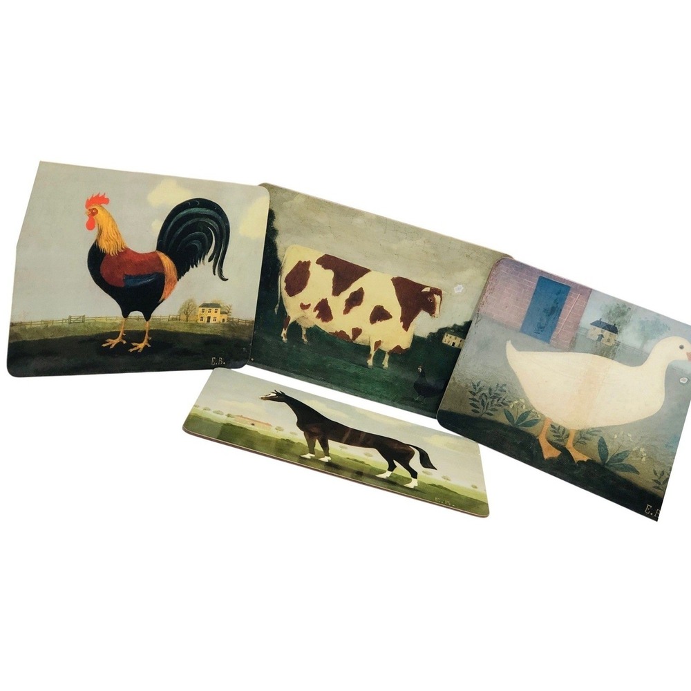 Vintage Pimpernel E.B. Emma Baker Folk Art Placemats Rustic Country Set of 4